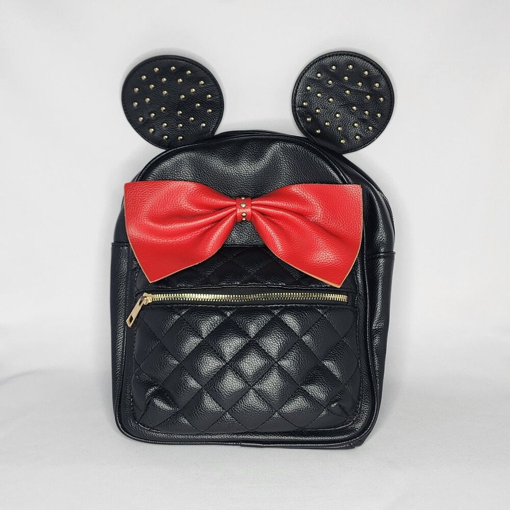 Olivia Miller Minnie Mouse Quilted Backpack Black Red Bow